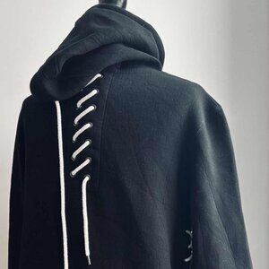 Craig Green Black Bonded Jersey Lace-Up Zip Hoodie w/ Body & Hood Cording – EU M